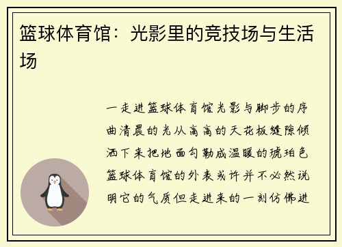 篮球体育馆：光影里的竞技场与生活场